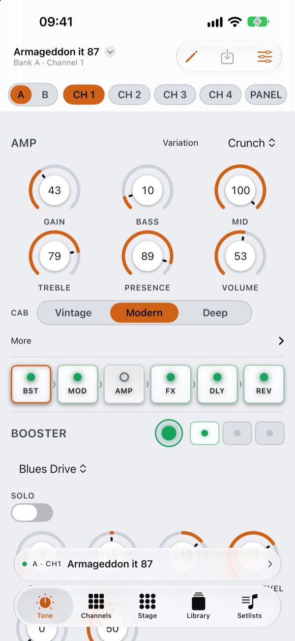 The Tone screen on iPhone, light appearance